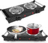 Electric Hot Plate, 2000W Double Burner with Adjustable Temperature & Handles, Black Stainless Steel Cooktop for Home