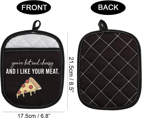 Pizza Lover Gift, Funny Oven Pot Holder with Pocket, You’re Hot and Cheesy and I Like Your Meat