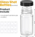 15 Pack 2 oz 15 LANDNEOO Glass Shot Mini Bottles w/Black Lids & Labels - Small Clear Jar for Ginger, Wellness Shot