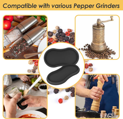 KOLUTI Set 2, Counter, Salt and Pepper Mill Silicone Tray of Kitchen Pepper Grinder Rest Seasoning Bottle Holder