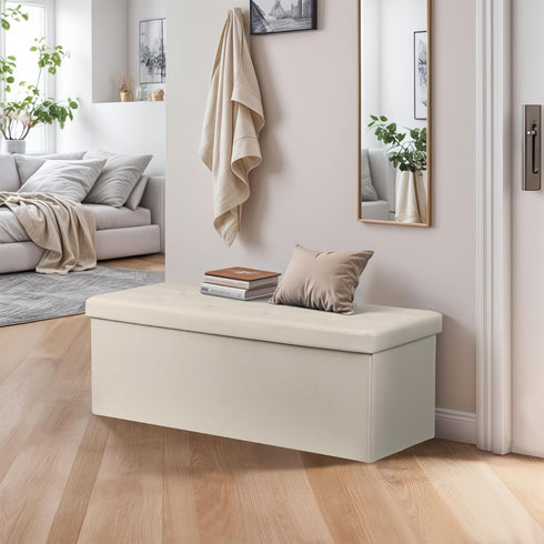 43Inches 660 lbs, 43 inches) ZenStyle Storage Ottoman Bench, Folding Footrest Padded Seat, Storage Chest Long Shoes