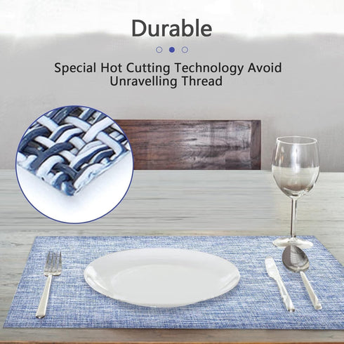 DACHUI Placemats Set of 6, Durable Water Resistant Linen Look Woven Table Mats, Washable, Blue