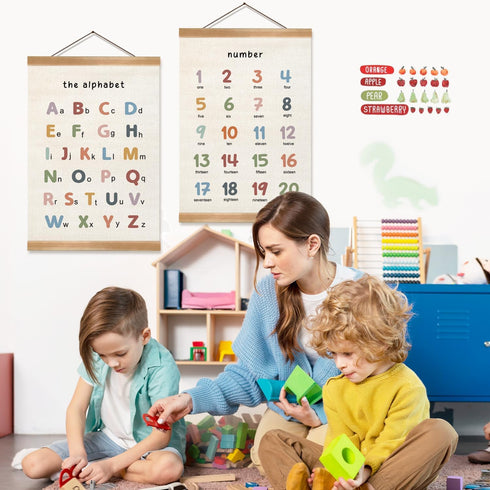 ZTGDA Set 2, (12x16inch ABC&123) Alphabet Numbers Poster of Alphabet Numbers Wall Art, ABC Banner Poster, Banner Wall