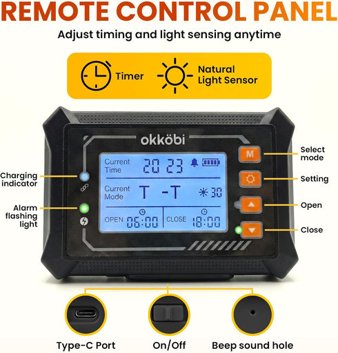 Anti-Pinch, 5-Year Wireless Automatic Chicken Coop Door Solar Powered LCD Display, Timer & Light Sensor All-Weather