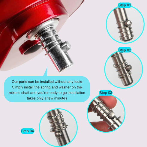 304 Stainless Spring and Washer for KitchenAid Mixers, Quick Install Components, 3.5 to 7 Quarts
