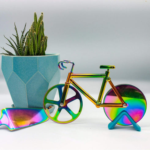 Stainless Steel Bicycle Pizza Cutter Wheel, Creative Pizza Knife with Pizza Shovel, Cool Kitchen Utensil (Rainbow)