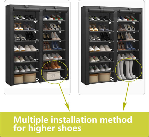 7-Tier Closet 28 JIUYOTREE Shoe Storage Organizer with Dustproof Cover - Cabinet Shelf Holds up to Pairs - For Doorway