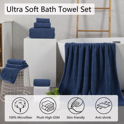 8 Set-2 Sheets,2 Towels,4 600GSM Oliven Pcs Navy Oversized Bath Sheet Large Bath Towel Hand Washcloths Soft Highly