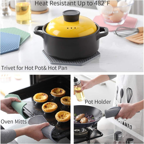 4 Pack Silicone Trivet Mats, DIY Dish Drying Mat, Non-Slip & Heat Resistant Kitchen Hot Pads for Countertops