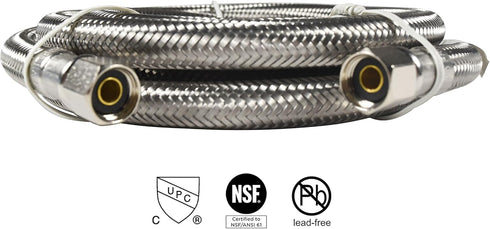 HQRP 2-Pack Universal Premium Braided Stainless Steel Refrigerators/Ice Makers Hoses, 6-Foot