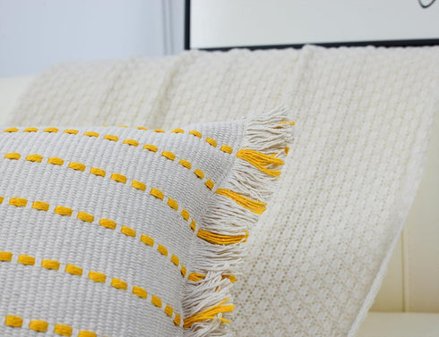 16 26,Clasic Decorative Farmhouse Fringed Long Lumbar Throw Pillow Cover x Striped Textured Cotton Boho Decor Long