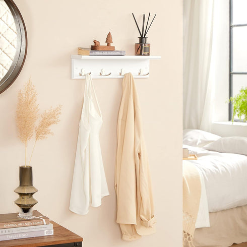 SONGMICS Entryway Hanging Coat Rack, Wall-Mounted Wooden Shelf with 4 Double Hooks