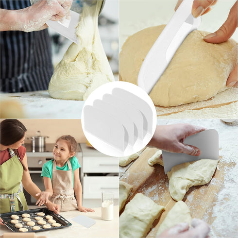 Queekay 4 Pcs Plastic Dough Scraper, Flexible Dough Cutter for Baking and Kitchen Use