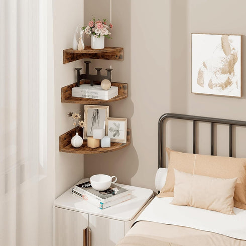 Set 3 3 Homode Corner Shelf Wall Mount, of Floating Corner Shelves with Cord Hole, Tier Wood Wall Display Shelf