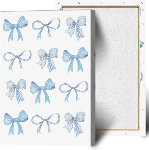 Pnsoien Trendy Blue Bow Canvas Wall Art - Watercolor Light Blue Bow Prints for Bedroom Living Room 12x16in Framed