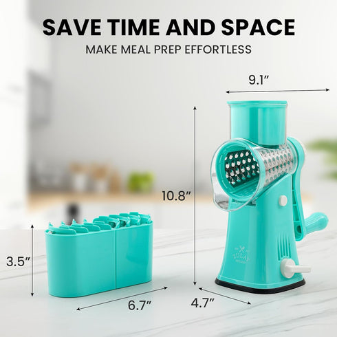 Zulay Rotary Cheese Grater, 5 Blade Manual Hand Crank Cheese Shredder, Calm Teal