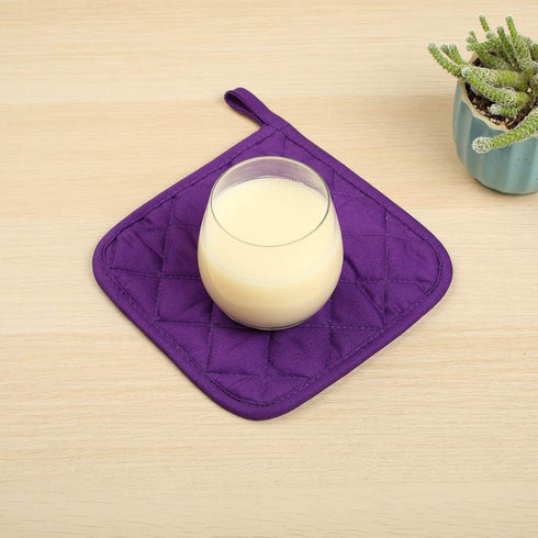 100% Cotton Potholders - Everyday Basic Terry Pot Holder Set for Cooking and Baking, Heat Resistant, Set of 6 Grape