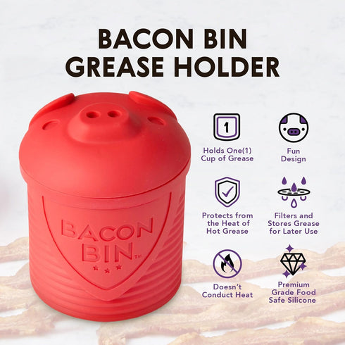 1 Talisman Designs Bacon Bin Grease Strainer & Collector | Family Friendly Kitchen Tools | Fun & Functional Silicone