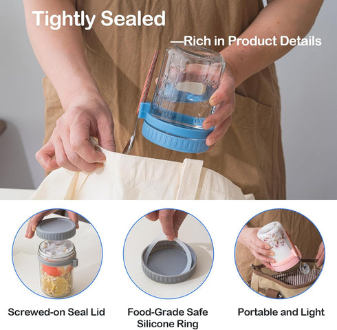 Ipukr 16 oz 6 Pack Overnight Oats Containers with Lids & Spoons, Reusable On-the-Go Cereal and Yogurt Cups, Mason Jars