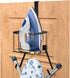Wall Mount/Over The Door Ironing Board Holder, Large Storage Basket, Black, Laundry Room Iron and Board Storage