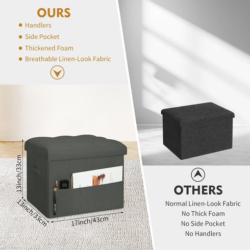 300 lbs, 17x13x13IN(Black BelugaHelper Small Ottoman with Storage, Foldable Ottoman Foot Rest Stool with Thicker Foam