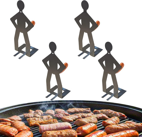 natalieenati 4 PCS Funny BBQ Stand Man Hot Dog Holder-Reusable Stainless Steel Hotdog
