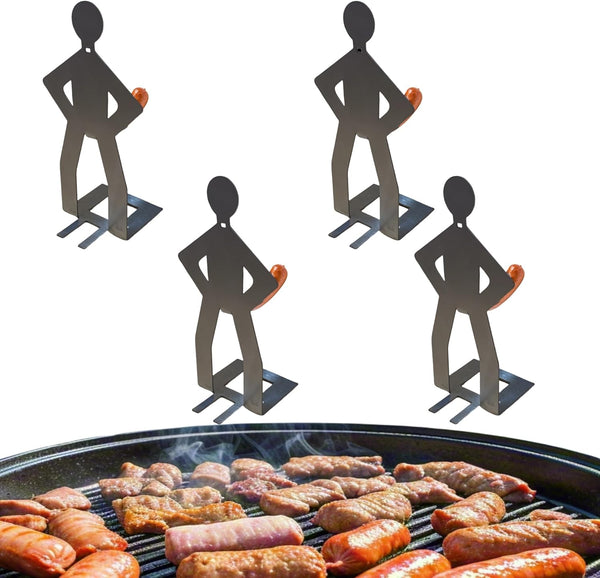 natalieenati 4 PCS Funny BBQ Stand Man Hot Dog Holder-Reusable Stainless Steel Hotdog
