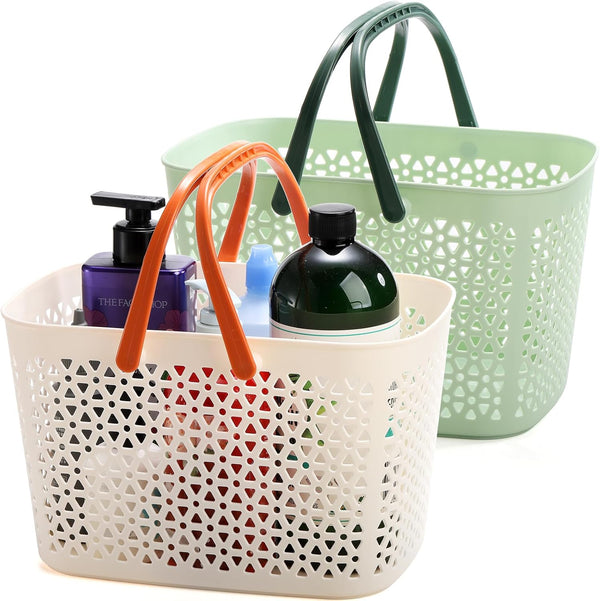 Hedume 2 Pack Portable Shower Caddy Basket, Plastic Organizer Storage Tote with Handle for Bathroom, Kitchen, Camp
