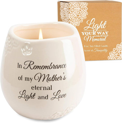 Pavilion Light Your Way Memorial Ceramic Vessel - 100% Soy Wax Candle, "In Remembrance Of My Mother's Eternal Light And