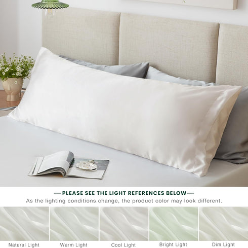 Love's Cabin Ivory Satin Body Pillowcase, 20x54 inches, Similar to Silk with Envelope Closure, Silky Cooling for Hair