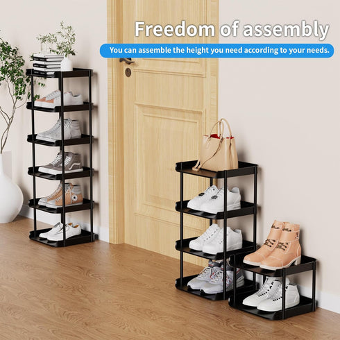 Altdnmaf 6 Tier Vertical Narrow Shoe Rack, Stackable Tall Skinny Shoerack, Compact Single Shoes Storage Tower for Slim