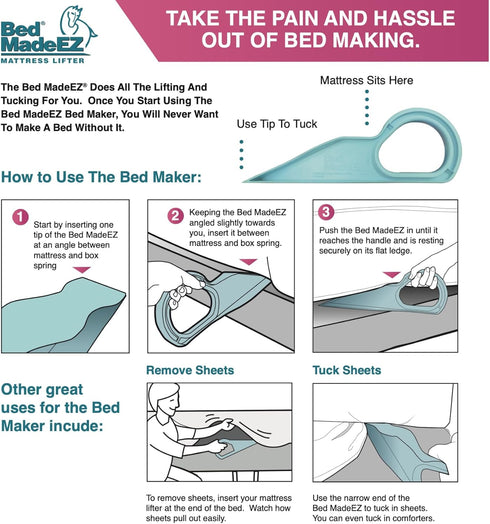 Bed Maker and Mattress Lifter Tool, Helps Lift and Hold Mattress, Made in America