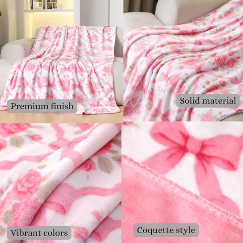 50x60in) Bow Blanket Pink Bows Soft Throw Blanket Premium Printed Soft Fabric for Best Comfort