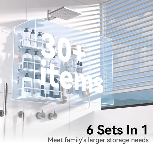 6 Pack 12 YASONIC Shower Caddy, Large Capacity shower organizer with Soap Holder and Hooks, Rustproof Shelves