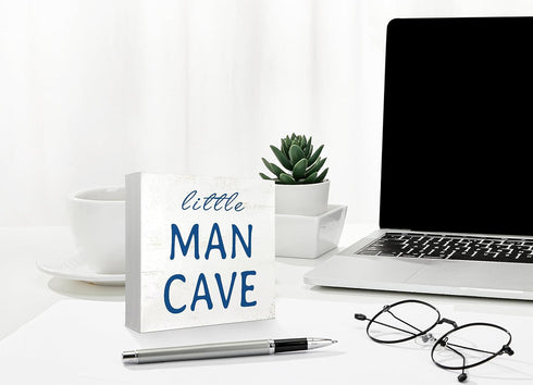 Decorations,5x5 Inch Mtrgdn Baby Boy Nursery Decor,Kids Room Decor,Little Man Cave Wooden Box Sign for Boy Baby Nursery