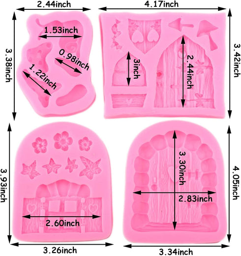 Set of 4 Silicone Molds for Fondant, Candy, Chocolate, Desserts, Ice Cube, Gum, Clay, Biscuit, Plaster, Resin, Cake