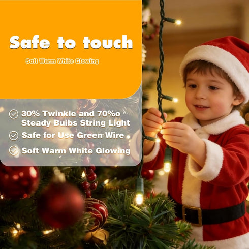 50LED 25FT 30% 70% Bulbs LAMPHOME String Lights, Twinkle and Steady String Light, Warm White LED Christmas Lights