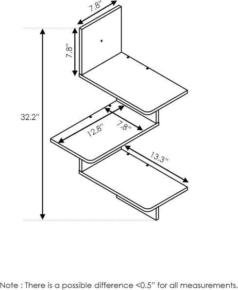 3-Tier Furinno Rossi Wall Mounted Shelves, Rectangle, Espresso/Black