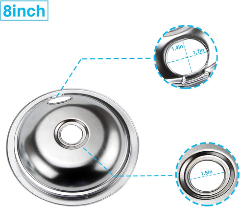 4 Pack Range Burner Chrome Drip Pan Bowls Set, 316048413 & 316048414 Replacement for Frigidaire