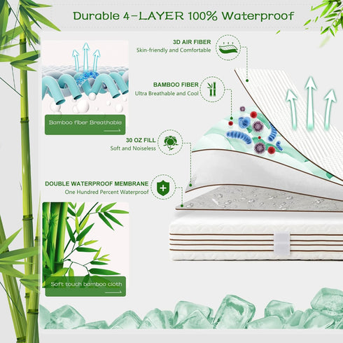 GRT King Size Waterproof Mattress Protector - 3D Air Fiber Cooling Breathable Mattress Pad, Ultra Soft, Fits 26'' Deep