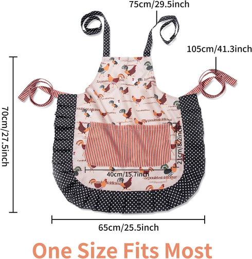 Lovely Flower Pattern Retro Aprons with Large Pockets for Women Girls Cooking Kitchen Bakery Gift