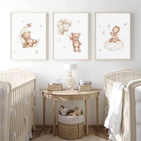 Baccone Set 3 12x16 Inch Bear Nursery Wall Art Decor of Teddy Bear Canvas Wall Art Baby Boy Nursery Decor Prints