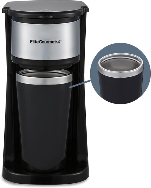 Elite Gourmet EHC-112B Personal Single-Serve Coffee Maker, Includes Stainless Steel Thermal Travel Mug