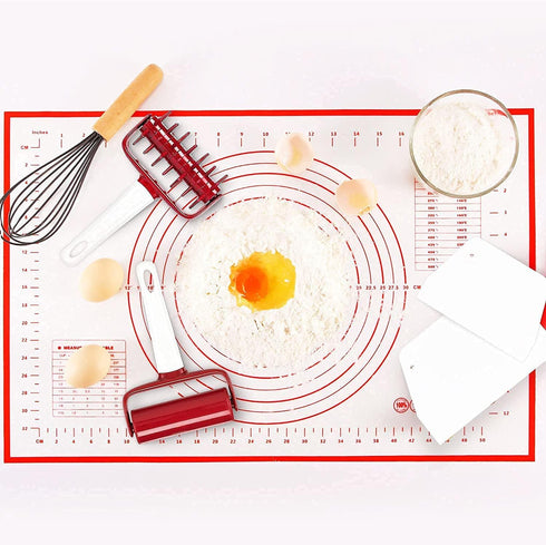 5 pcs Pizza Tools Set including Dough Roller, Docker, Silicone Pastry Dough Mat, and Dough Scraper Cutter
