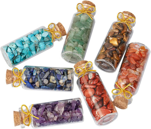 SUNYIK 7 Chakra Stone Wishing Bottles - Set of 7 Tumble Chip Crystal Healing Reiki Wicca Stones