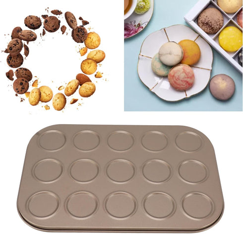 Carbon Steel Muffin Top Pan, Non Stick Coating, Even Heating, Ideal for Oven Baking, 15 Hole Bakeware
