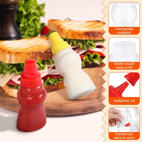 4 1 oz Pieces Bear Shape Mini Condiment Bottles, Mini Ketchup Bottle for Lunch Box, Small Travel Squeeze Squirt
