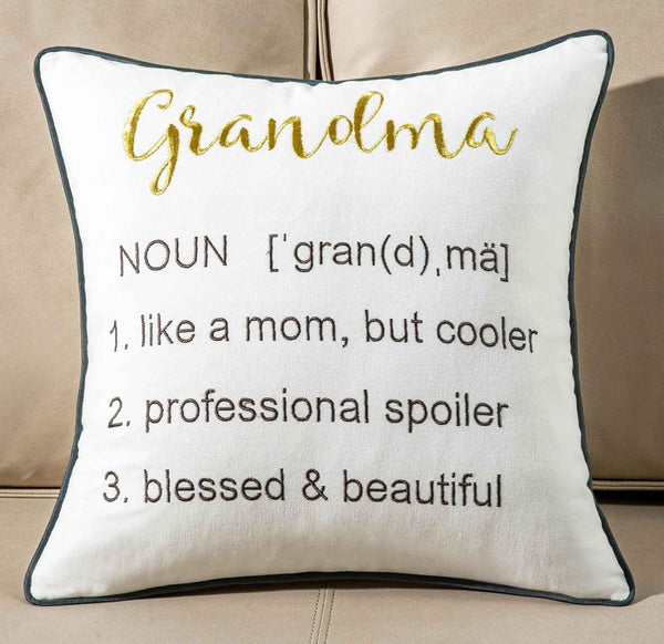 FAVDEC Embroidered Grandma Definition Decorative Throw Pillow Cover, Gift to Grandma 18 Inches