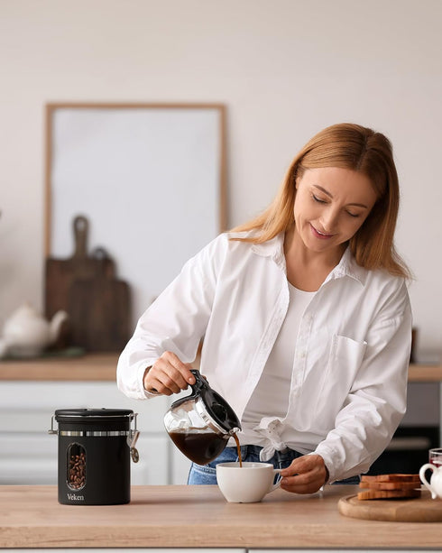 Veken Coffee Canister with Window, Airtight Stainless Steel Kitchen Food Storage Container with Date Tracker and Scoop