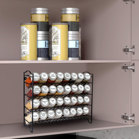 SWOMMOLY 32 386 Set, Countertop, Spice Rack Organizer with Empty Square Glass Spice Jars, White Spice Labels with Chalk